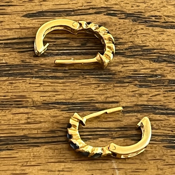 10k gold sapphire earrings natural blue hoop hoops huggies yellow minimalist 10k - Picture 2 of 16